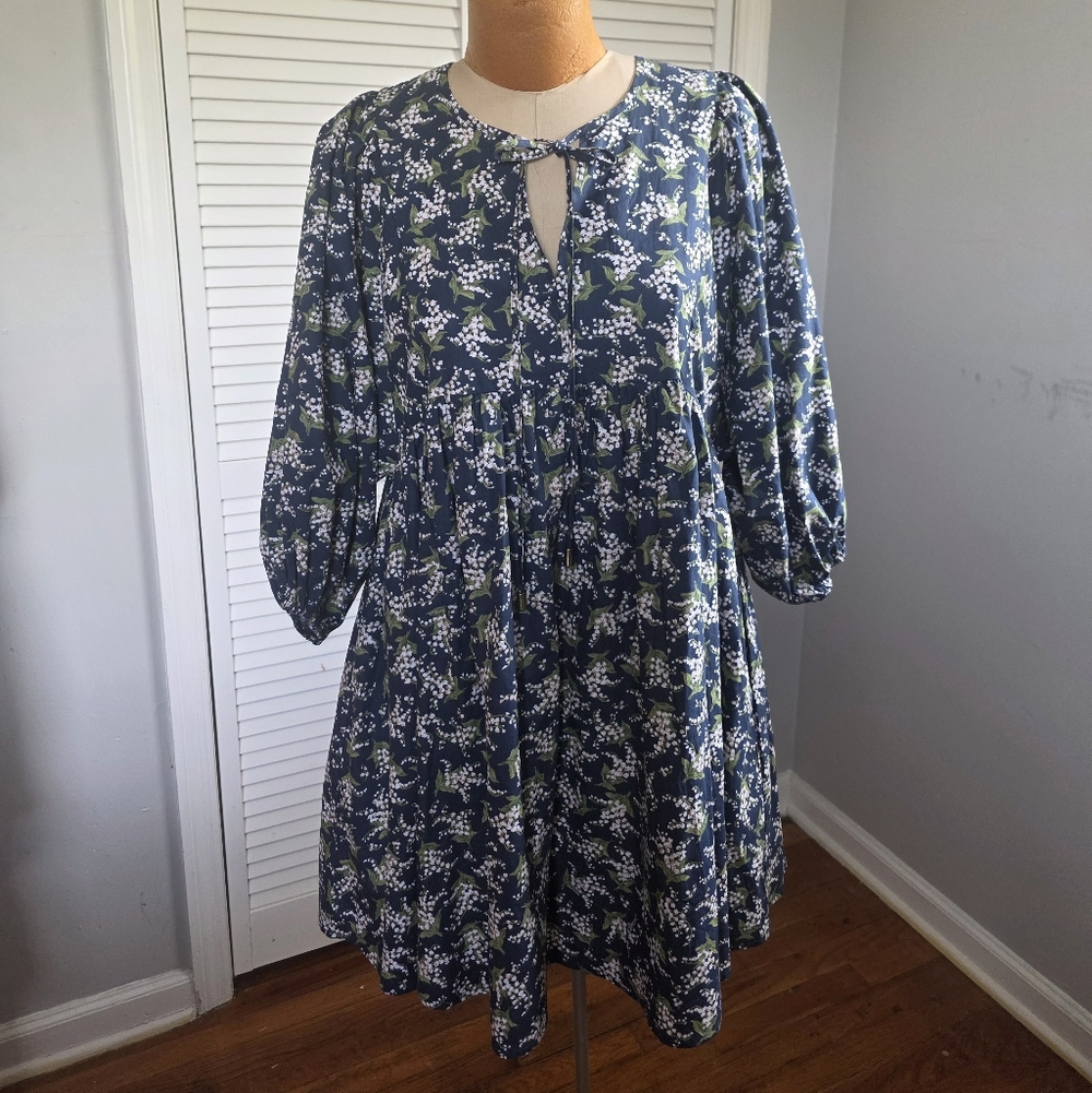 Shop the Mint Navy Floral Long Sleeve Cotton Dress L Babydoll And Keyhole